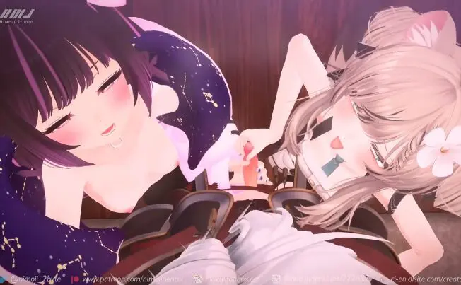 I am squeezed by Anon-chan and Manuka-chan